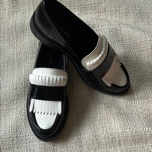 New! Marc Fisher Black and White Loafers with Fringe Detail